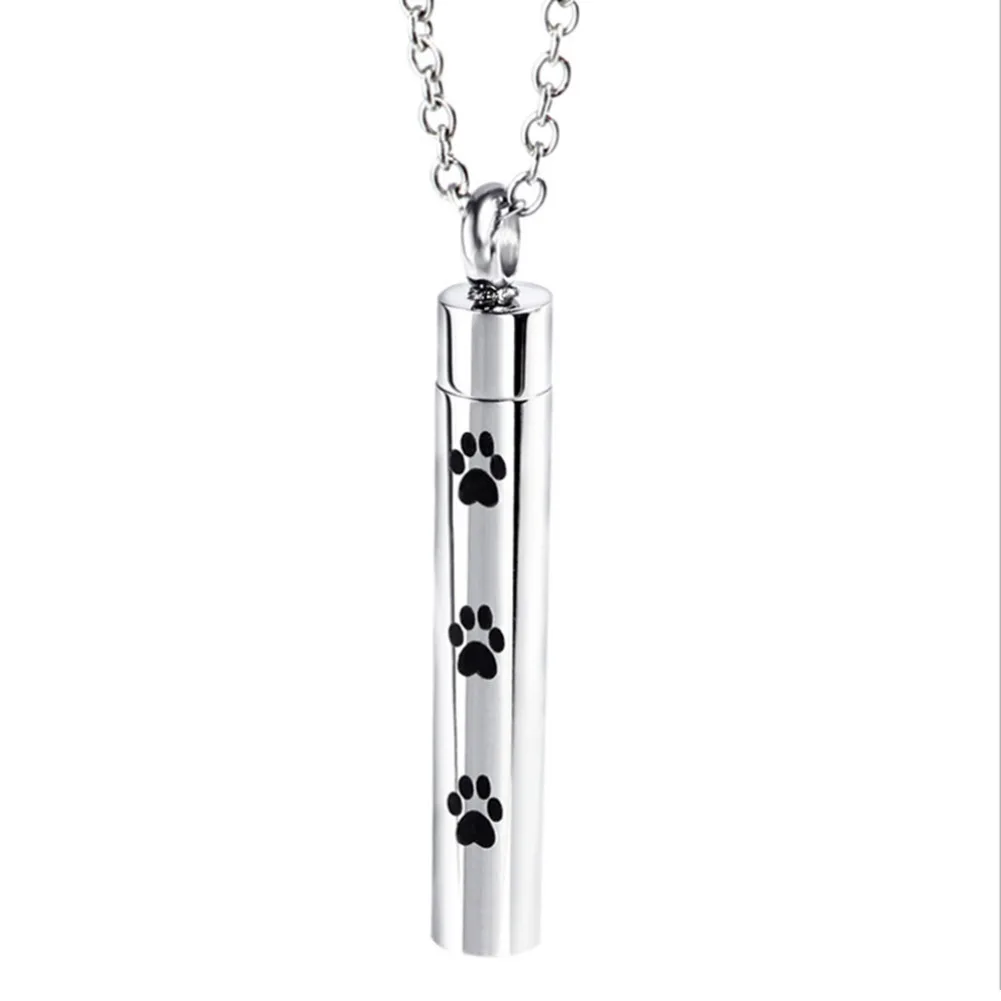 

Titanium Steel Perfume Bottle Cinerary Casket Cremation Jewelry Commemorative Necklace Pendant Paw Dog Claw Mark