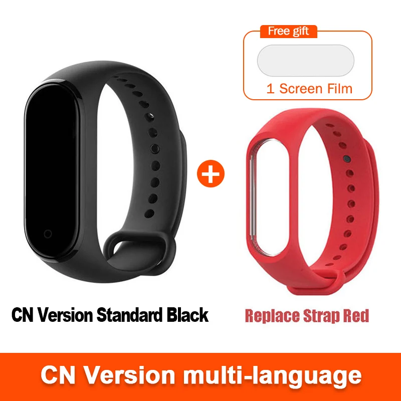 Глобальная версия опционально Xiaomi Mi Band 4 умный Браслет Пульс фитнес 135 мАч цветной экран Bluetooth 5,0 водонепроницаемый - Цвет: CN Add Red Strap