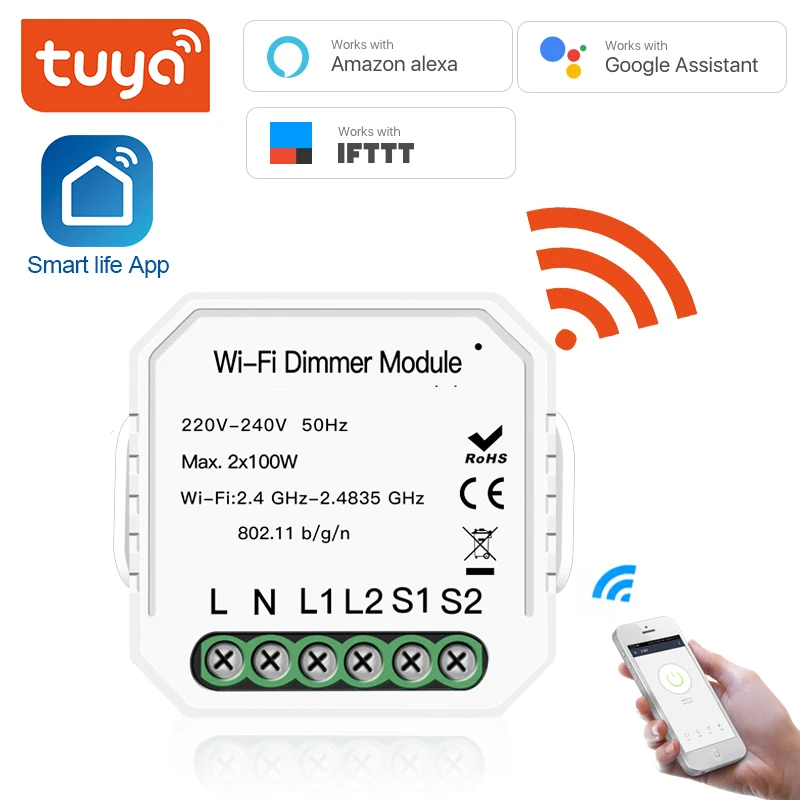 

Tuya WiFi LED Dimmer Module Switch DIY WiFi Smart 1/2 Way Light Smart Life/Tuya APP Remote Control Work with Alexa Google Home