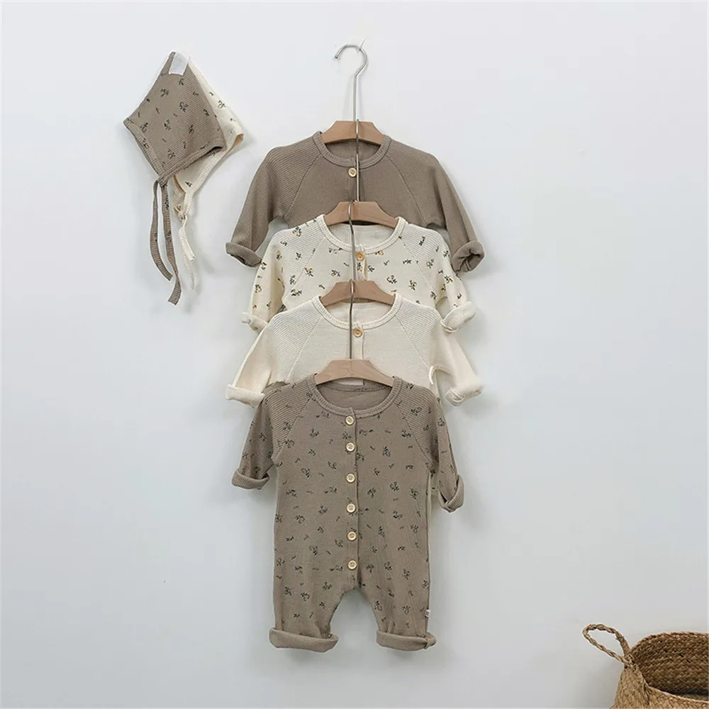 Комбинезоны с шапкой для маленьких девочек Хлопковый комбинезон мальчиков