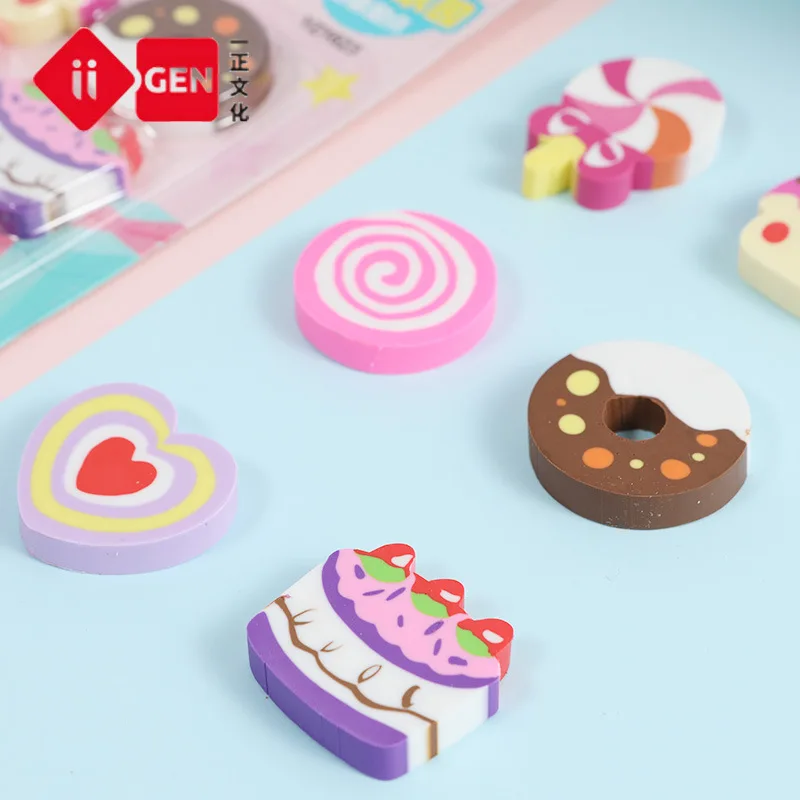 

6Pcs/Set New Eraser Happy Cake Series Dessert Little Girl Cute Creative Stationery Cartoon Shape Art Supplies Wholesale