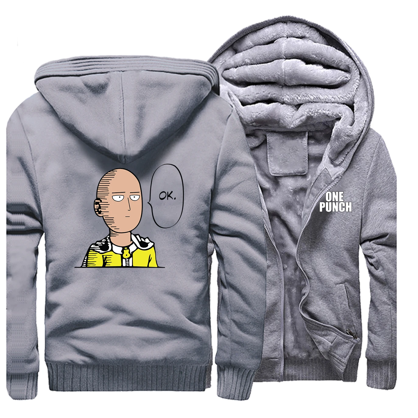 

One Punch Man Hoodies Saitama Streetwear Japanese Anime Men Sweatshirt 2019 Winter Zipper Coats Casual Fleece Warm Male Jacket