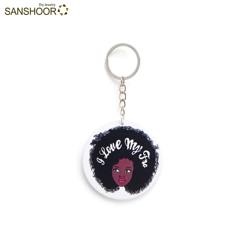 SANSHOOR I Love My Fro натуральные волосы Африканская женщина деревянный брелок для