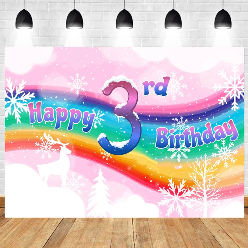 

Personalized Rainbow Reindeer Snowflake Backdrop Child Kids 1st Birthday Decoration Photography Background Party Banner Studio