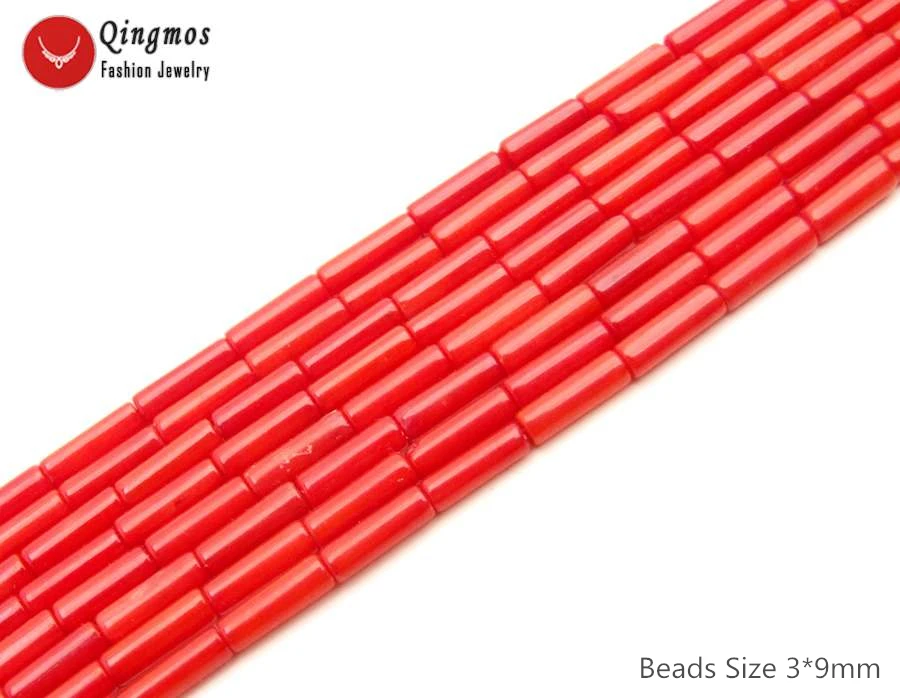 Qingmos красный натуральный толстый ломтик коралловые бусины 3*9 мм для изготовления