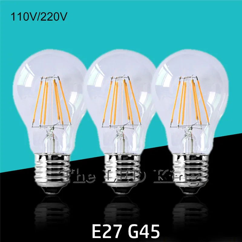 Светодиодный лампы E27 E14 нити светильник Стекло G45 C35 220V 240V 6 Вт/12 Вт/18 Вт/24 Вт/Эдисон