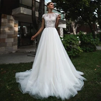 boho wedding dresses o neck cap shoulder button lace wedding gowns 2022 floor length a line lace bridal gowns robe de mariee