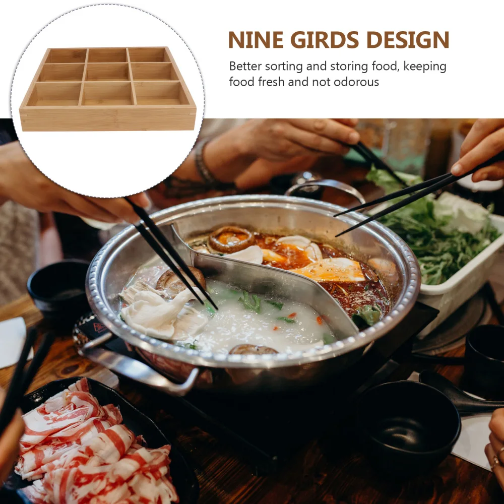 

1Pc Hotpot Divided Plate Hot Pot Food Plate Compartmented Food Container (Wood)