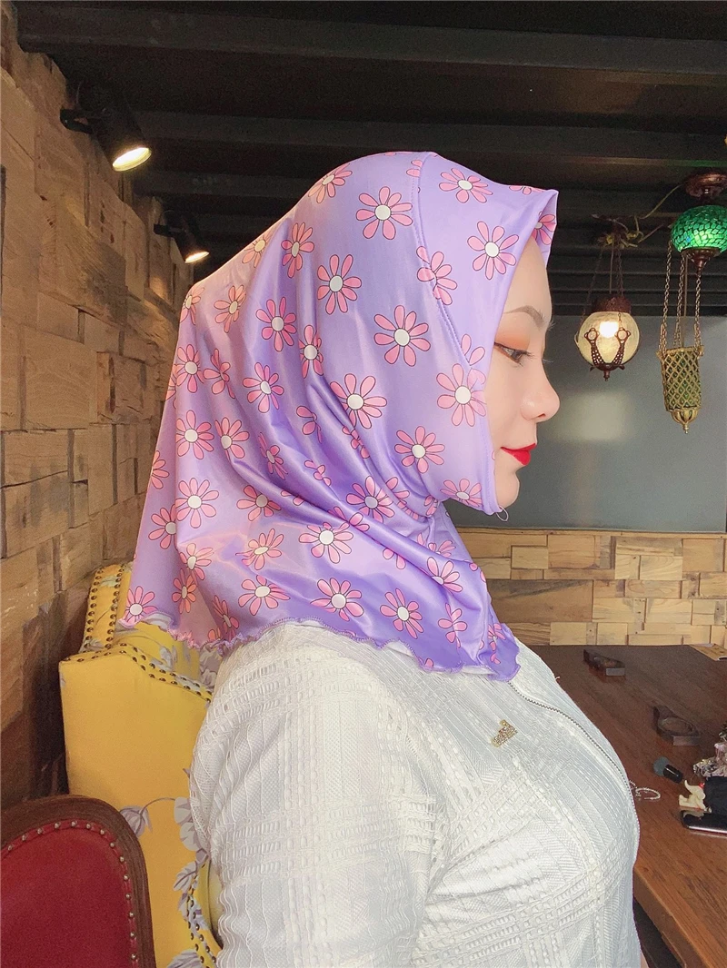 Летний женский шарф с цветочным принтом мусульманский хиджаб тюрбан головной