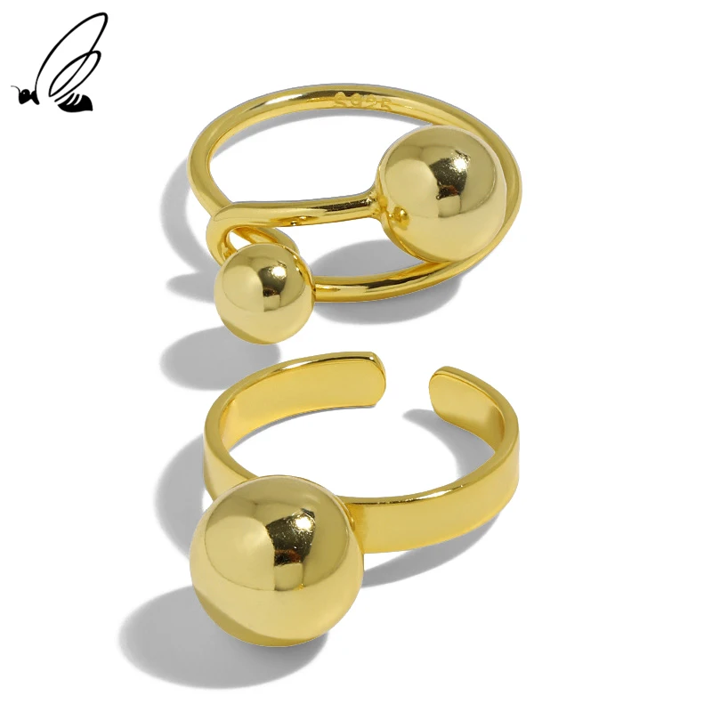 

S'STEEL 925 Sterling Silver Smooth Ball Open Ring Female Irregular Fashion Index Finger Ring For Woman Accessories Fine Jewelry