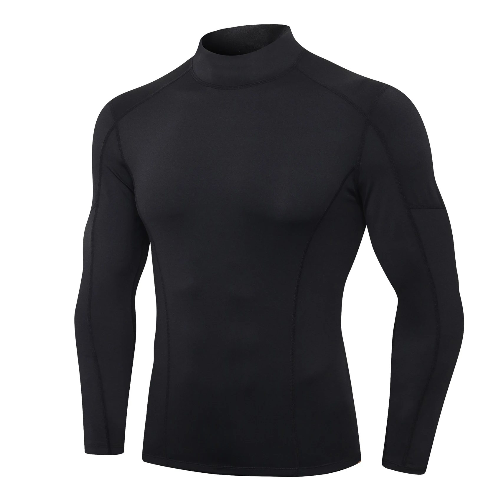 

Men Gym Fitness Shirt Long Sleeve Compression Tops Stand Collar Male Sportswear Tshirts Running Cycling Hiking Climbing 2021 New