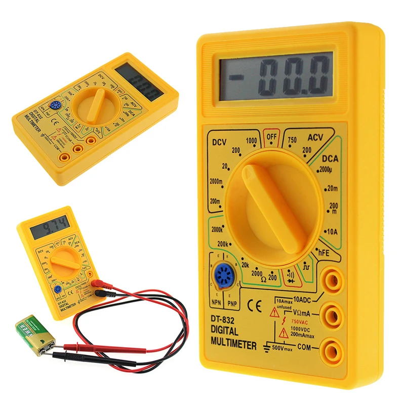 Multímetro Digital profesional DT832, voltímetro LCD de CC y CA, amperímetro, probador Ohm