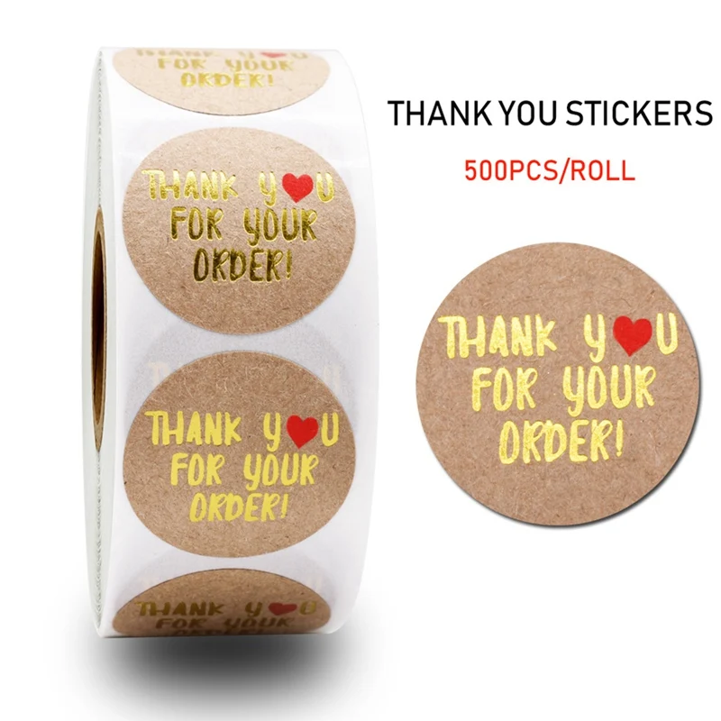 

500Pcs/roll Thank You Kraft Stickers with Round Labels Sticker For Small Shop Handmade Sticker Seal Labels Scrapbooking