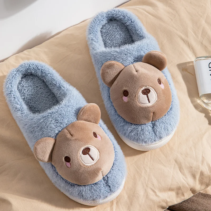 

MLJUFEE Women Slippers Velvet Winter Short Plush Yellow Color Cartoon Bear Solid Fuzzy Cozy Home Slippers Men Bedroom Slippers