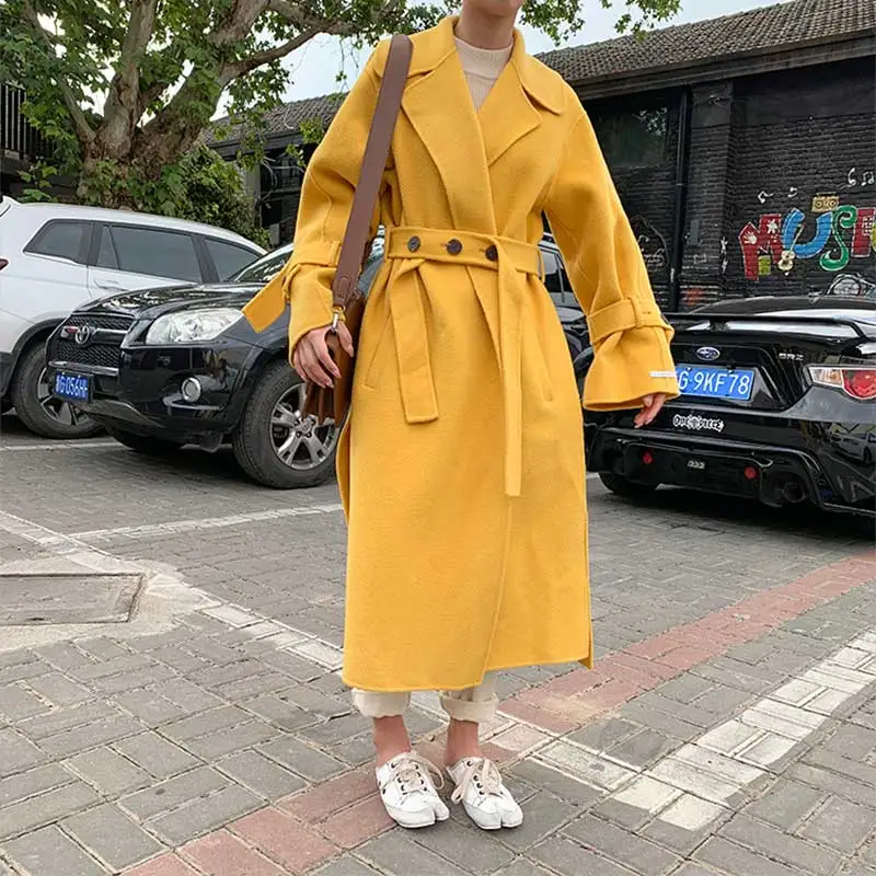 Женское весенне-зимнее двустороннее 100% шерстяное пальто ручной работы