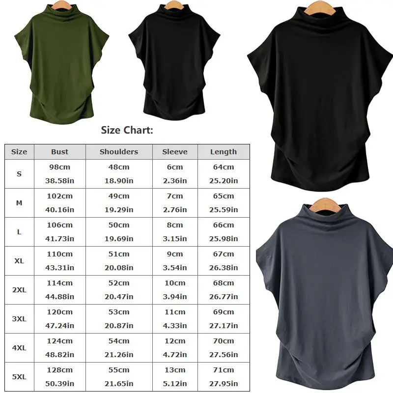 

Turtleneck T-Shirt for Women Summer Loose Solid Shirts Batwing Sleeve Plain Casual Tops Street Party Comfort Blouses Plus Size