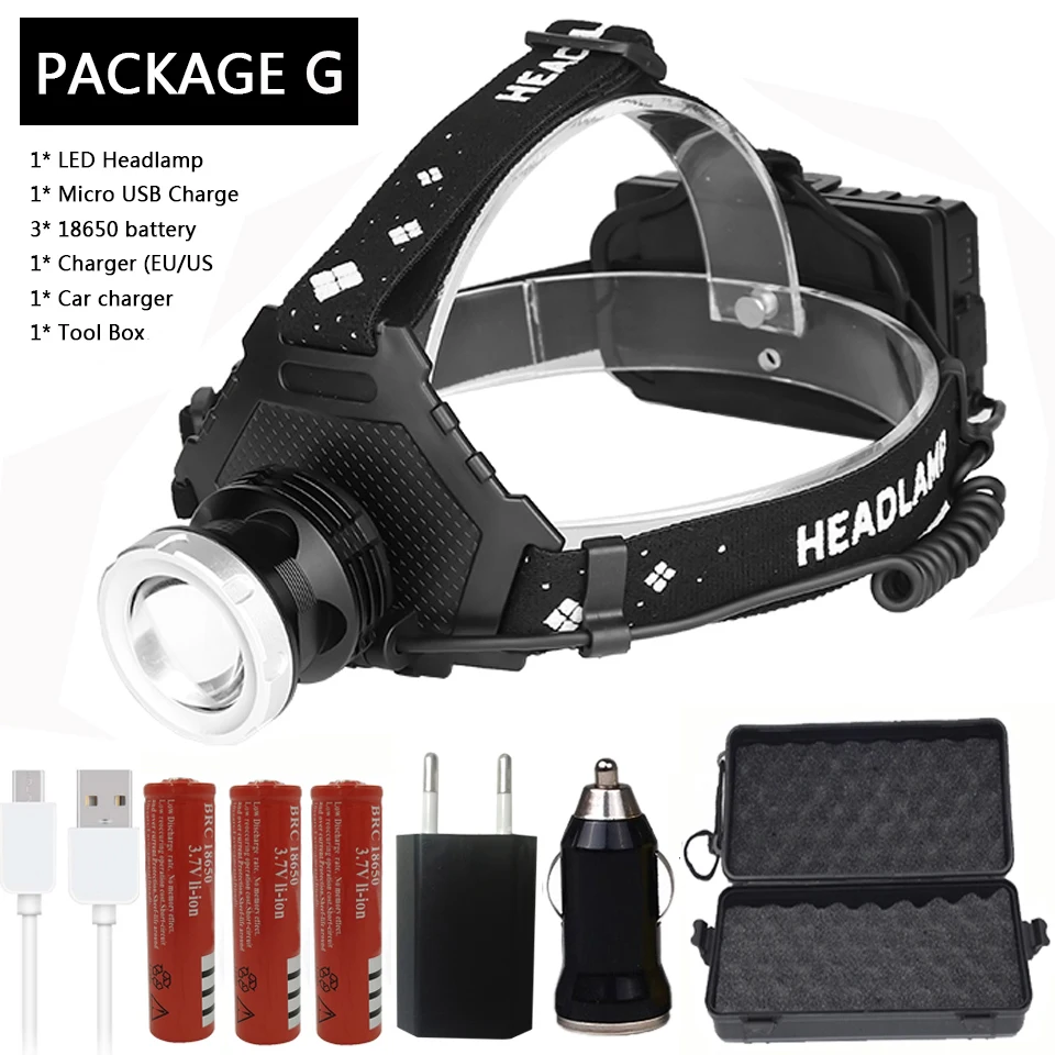 Package G Litwod z90 3800LM мощный Головной фонарь светодиодный налобный фонарь 32 Вт XHP50.2 XHP70.2 zoom Головной фонарь power bank 7800 мАч 18650 аккумулятор - Испускаемый цвет: Package G