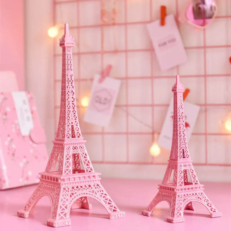 

Metal craft home romantic pink Paris 3D Eiffel Tower model room living room decorations