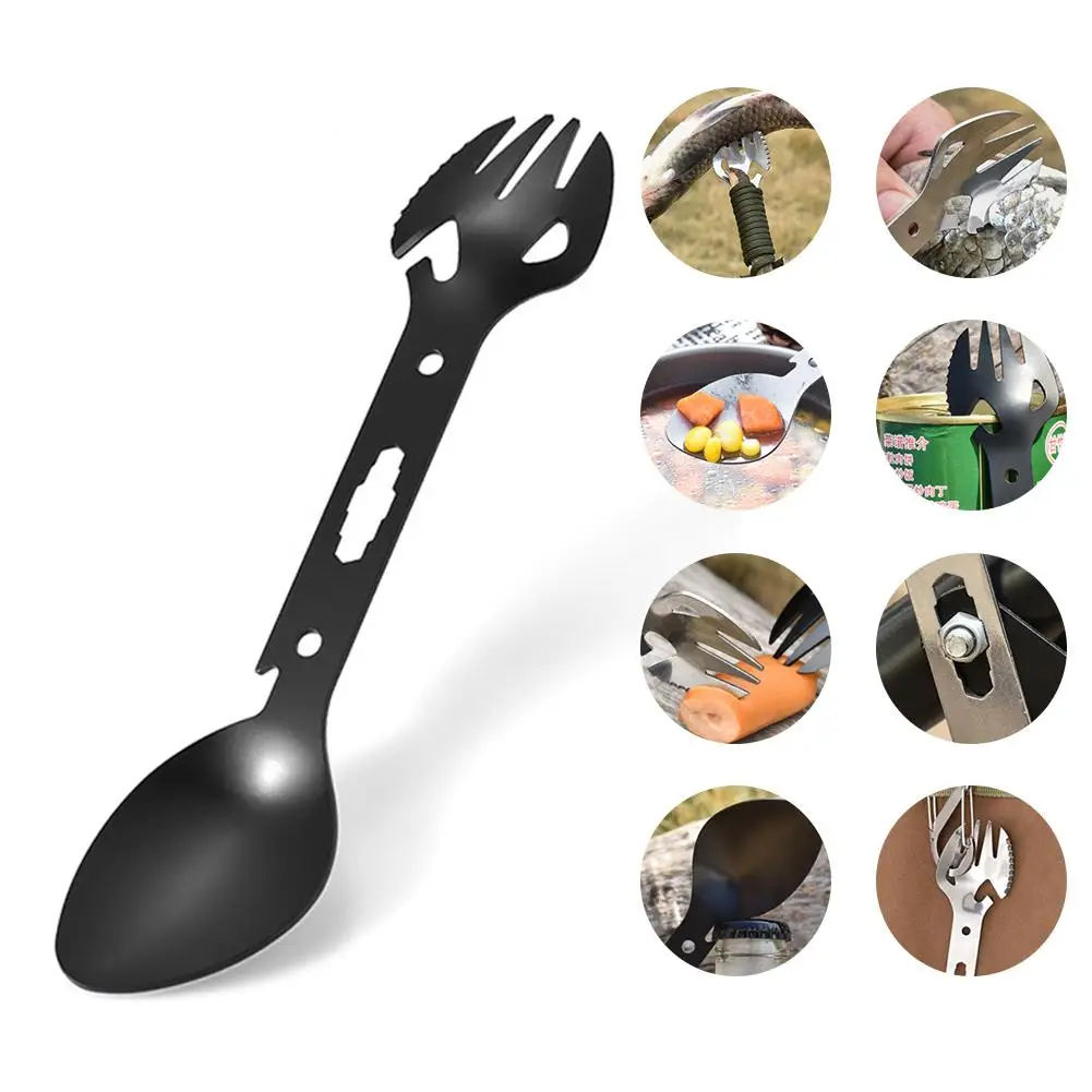 

6-in-1 Spork Fork Spoon Stainless Steel Titanium Multifunctional Cutlery Corkscrew Harpoon Survival For Camping Hiking Fishing