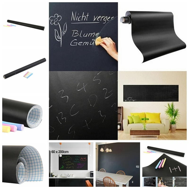 Меловая доска 200*60 см самоклеящаяся черная Настенная Наклейка Водонепроницаемый Съемный многоразовый