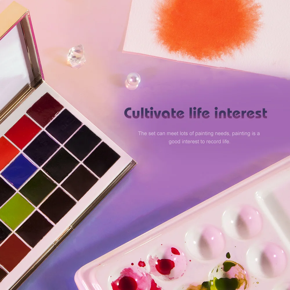 

Rubens Watercolor paint Artist 24 Colors Bright Gem Box Portable Solid Cakes Travel Pocket Watercolor Set for Painting Designing