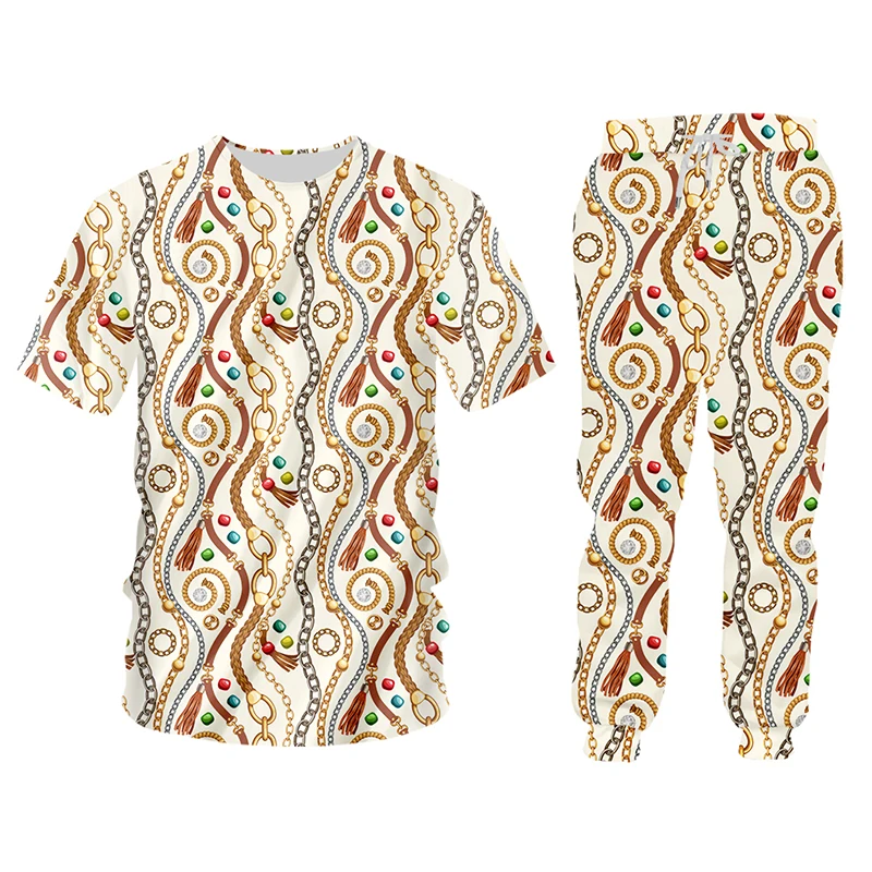 

IFPD Baroque Style Tracksuit Sweatshirt And Jogger Pants Men's Set 3d Print Golden Chain Luxury Sportswear Women 2-Pieces Suits