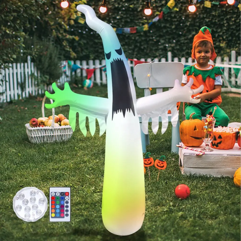 

75 Ft Halloween Glowing Ghost, Flashing 16 Colors LED Light with Remote Control, Inflatable Decoration Props Yard Garden Lawn