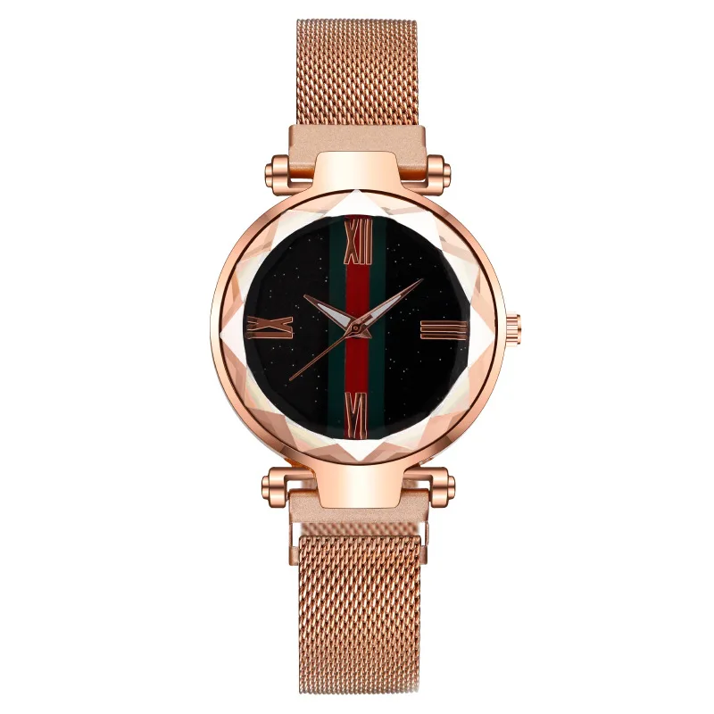 

Fashion Famous Brand Female Wrist Watch Magnet Luxury Red Stainless Steel Roman Numeral Starry Sky Ladies Quartz Watch For Women
