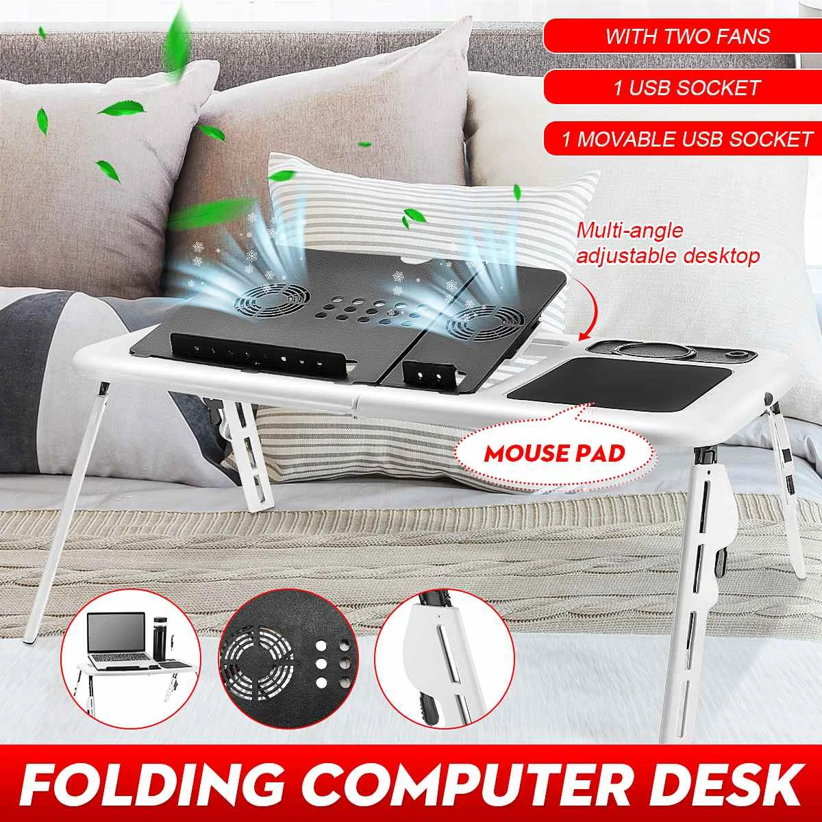 

2021 New Multifunctional Laptop Desk Standing Folding Computer Desk with USB Cooling Fans Laptop Stand Table Bed