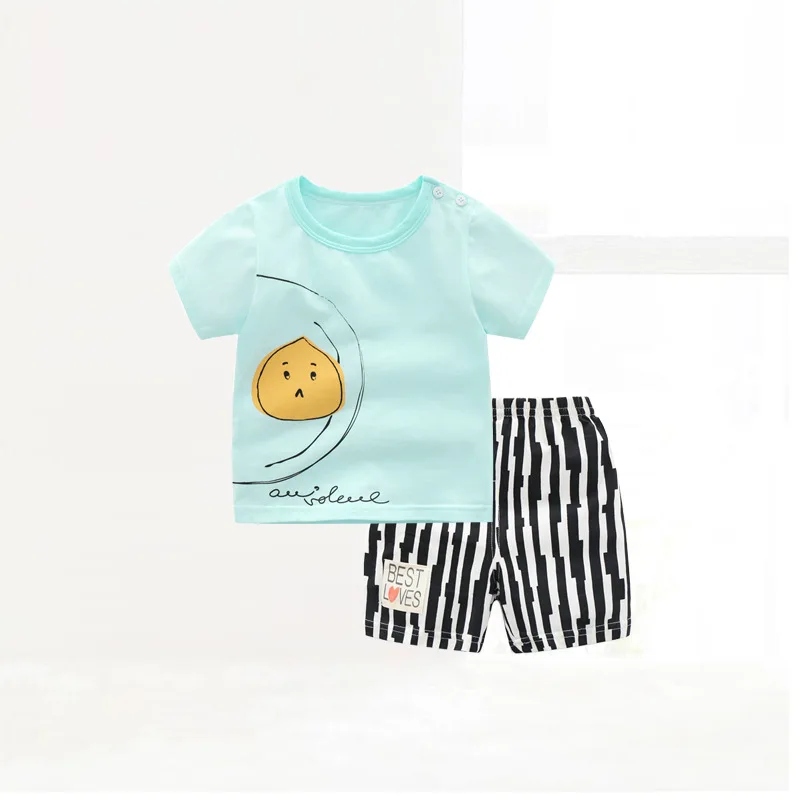 2Pcs/set Bun Printed Infant Baby Boy Girl Summer Clothes Suit Cotton Thin Children's Short-sleeved T-shirt+Shorts | Детская одежда
