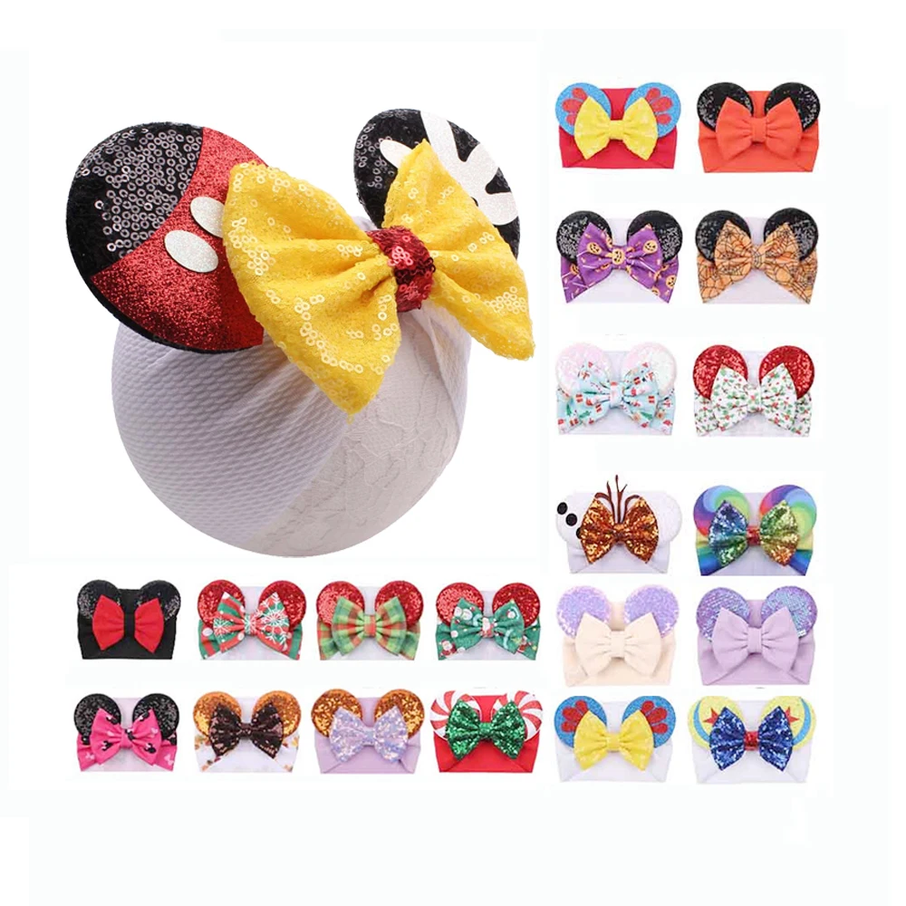 Заколка в виде Минни Маус блесток уши повязка на голову с цветочным рисунком