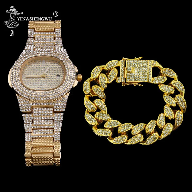 Роскошные мужские часы золотого цвета из нержавеющей стали водонепроницаемые в