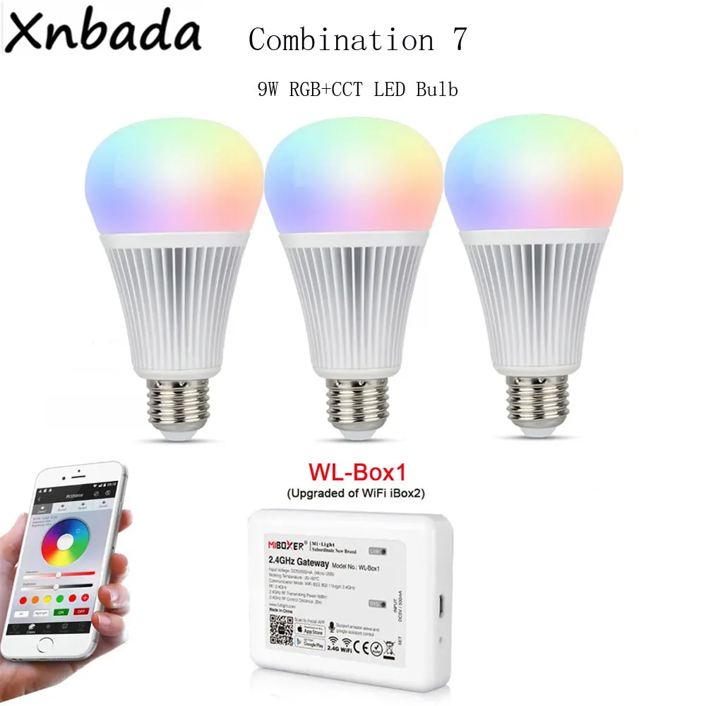 Milight светодиодные лампы 9W RGBCCT+ WL-Box1 светодиодный контроллер DC5V+ 2,4G B4/T4 4-Зона RGB+ CCT сенсорный Панель пульт дистанционного управления