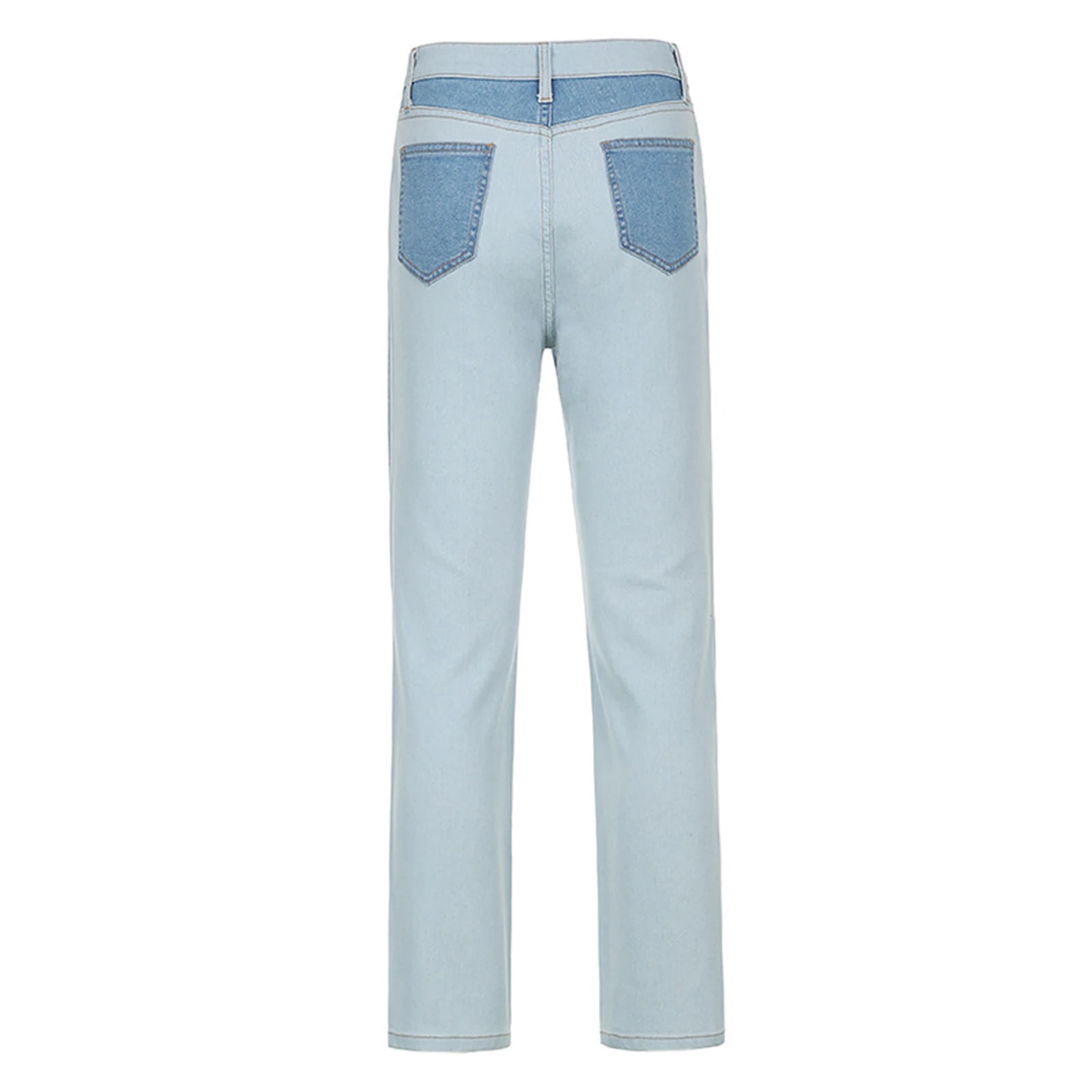 

New Fashion Patchwork Skinny Straight Jeans Women 2021 Y2K High Waist Pocket Sexy Color Block High Street Long Blue Denim Pants