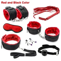 new sexy 7 pcsset kit fetish sex bondage sex toys for couples nipple clamps foot handcuff ball gag whip collar eye mask