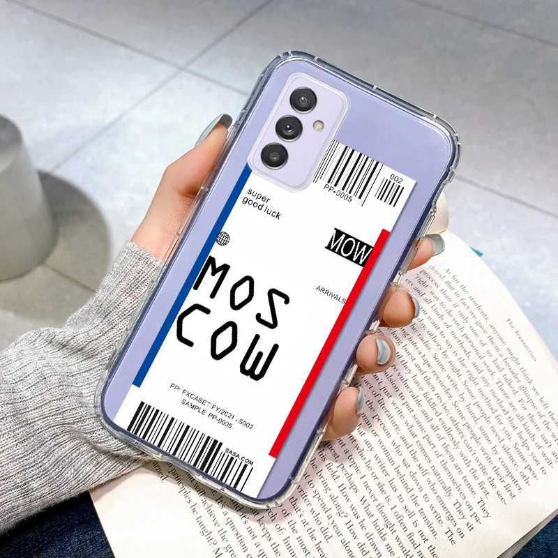

Many kinds City Air Ticket Purple Case For Samsung Galaxy A50s A30s A10s A01 A21 A11 Fashion QR Code Cover Soft TPU Clear Fundas