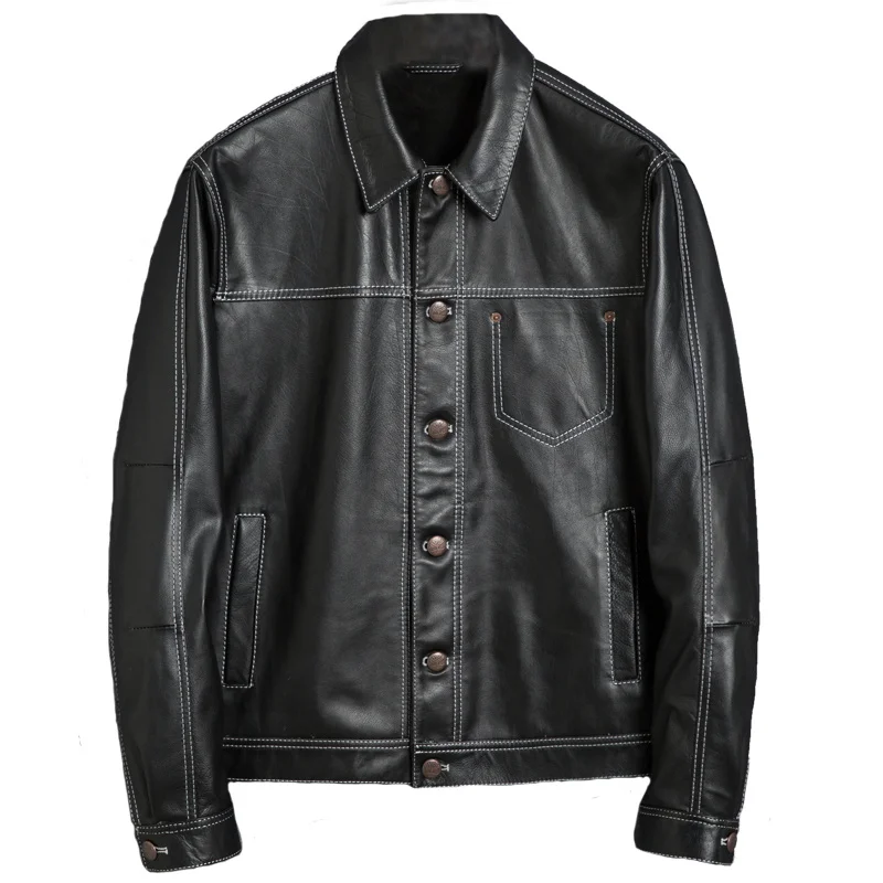 Мужская короткая куртка из натуральной кожи винтажные осенние куртки и пальто