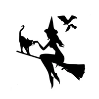 dawasaru witch on broomstick with cat bats personalized car sticker waterproof decal motorcycles auto decoration pvc14cm13cm