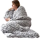 Модные одеяло крупной ручной вязки из толстой пряжи из искусственного меха полиэстер громоздкий вязаный одеяла зимние мягкие теплые пледы