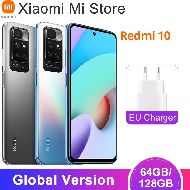 Смартфон Xiaomi Redmi 10, 64 ГБ/128 ГБ, Восьмиядерный процессор MediaTek Helio G88, камера 50 МП, FHD дисплей 90 Гц, аккумулятор 5000 мАч