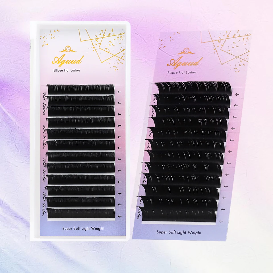 

AGUUD Jet Black Flat Eyelash Extension Softer Ellipse Flat Lash Soft Split Tips Individual Eyelashes Volume Ellipse Flat Lashes