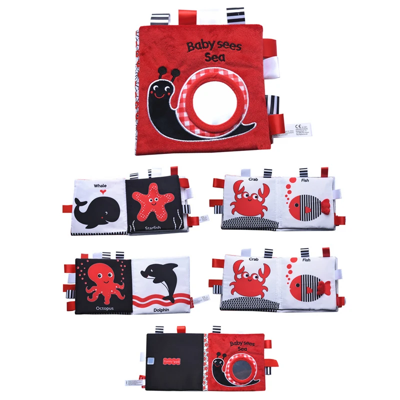 

High Contrast NonToxic Fabric Touch and Feel Activity Crinkle Books Educational Toys Rattles For Newborn Soft Baby Cloth Books