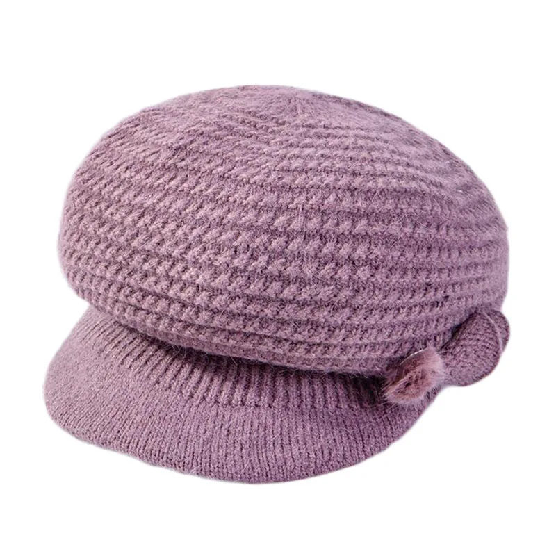 

Winter Style Women Beanies knitted Fan leaf Ball Rabbit Hair Hat Exquisite Decoration Cap Double Warm Hat Solid Skullies