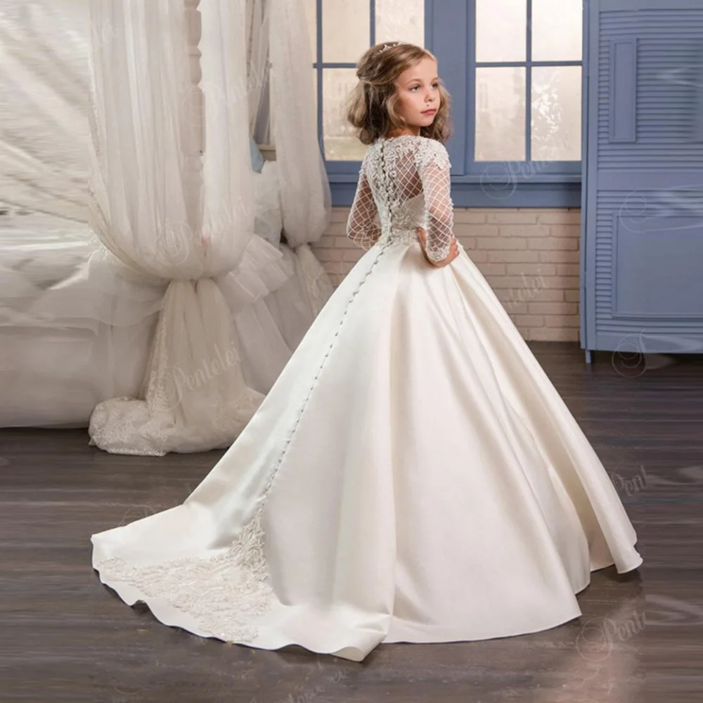Flower Girl Dresses Lace Backless Tulle Girl Dresses For Wedding Vintage Little Girl Pageant Dresses Lace Princess Kids Gown