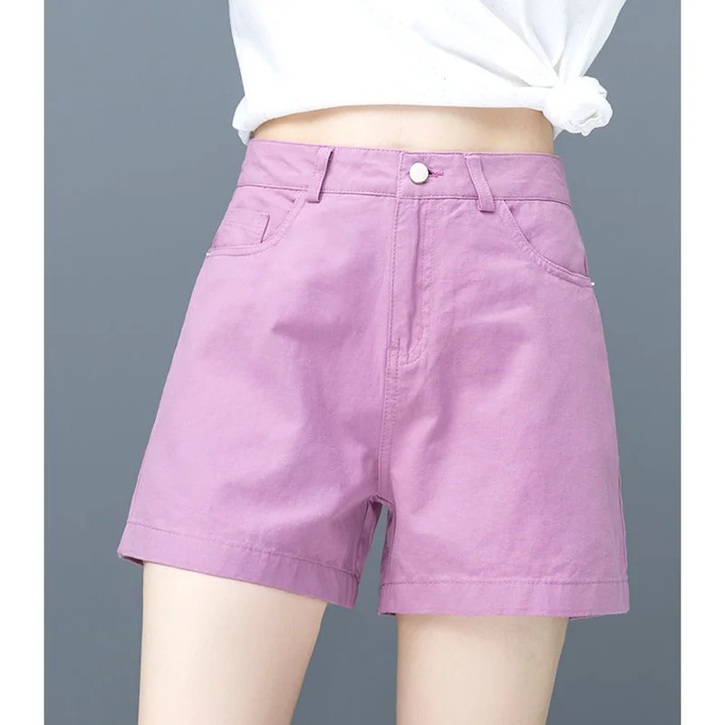 

High Waist Shorts Women 2021 Summer Casual Loose Vintage Wide Leg Cotton Short Pants Female Harajuku Solid Plus Size 4XL Y867