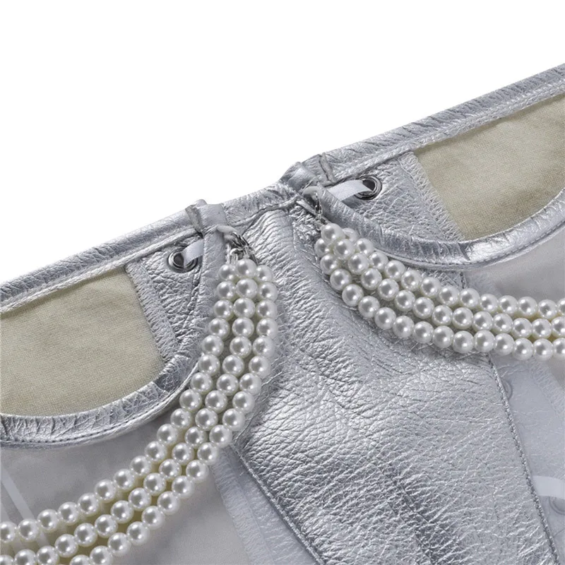 

CHRONSTYLE 2021 Pearls Corset Underbust Women Lace-up Belt Gothic Corset Curve Shaper Strap Slim Corsets Bustiers Cummerbunds