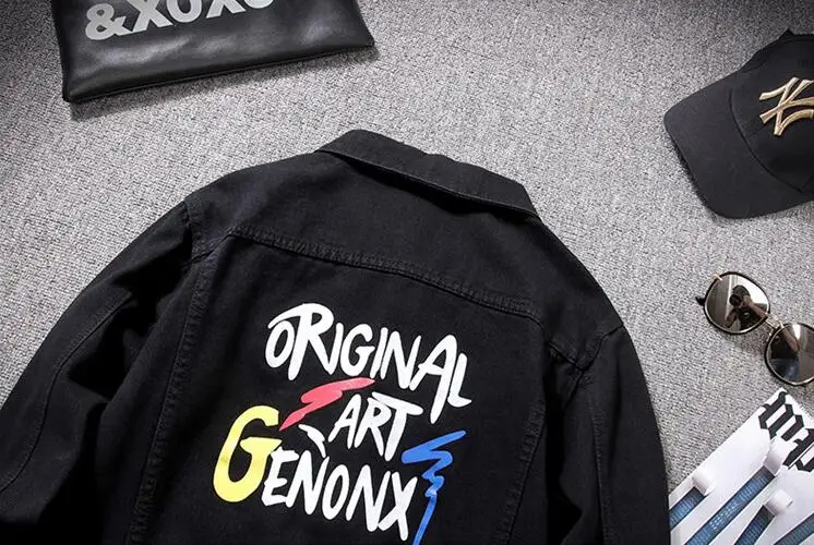 

Autumn Pop Jacket Men Large Size 5XL Loose Casual Denim Jacket Men Personality Fashion Print Quality Black Denim Jacket