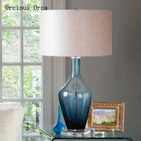 european simple blue glass desk lamp study bedroom bedside lamp fashion led decorative desk lamp free shipping
