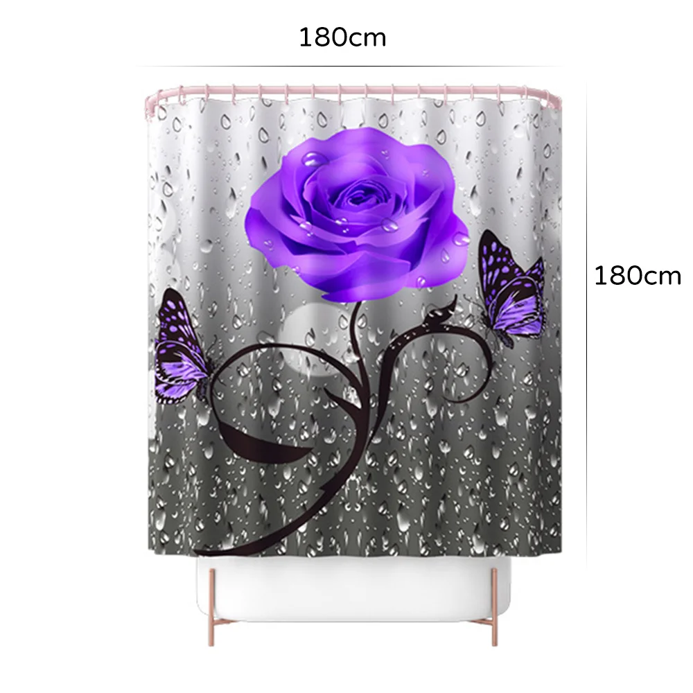 

Rose Bathroom Curtains Sets Nature Flowers Waterproof Polyester Shower Curtains Toilet Cover Mat Non-Slip Bath Rug Set