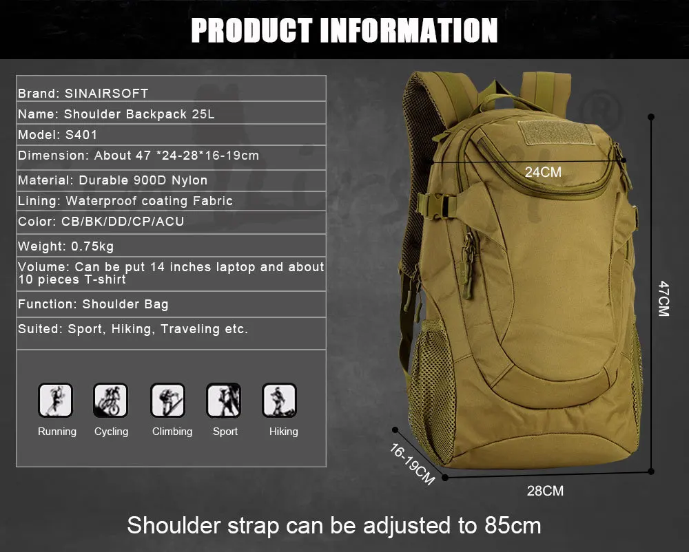 Подарок! SINAIRSOFT тактический Molle 25L спортивный рюкзак 14 дюймов ноутбук Военный Открытый Рыбалка Охота Кемпинг рюкзак LY0039